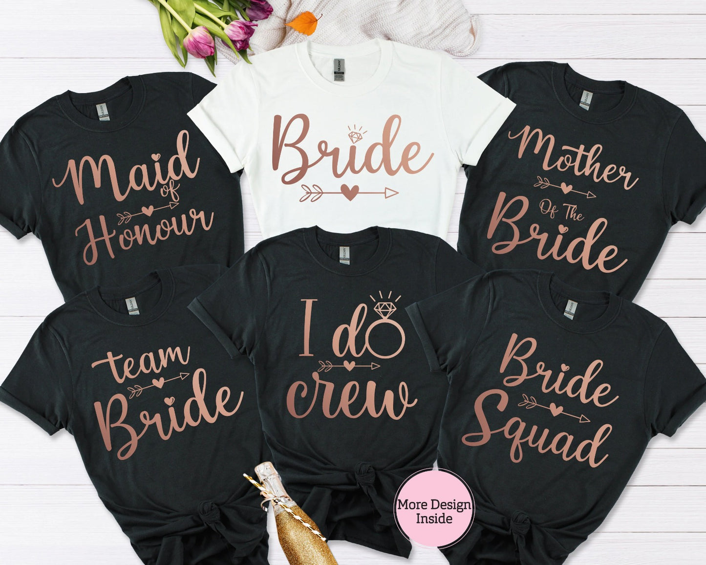 Bride/Maid of Honour Tee Rose Gold Printing